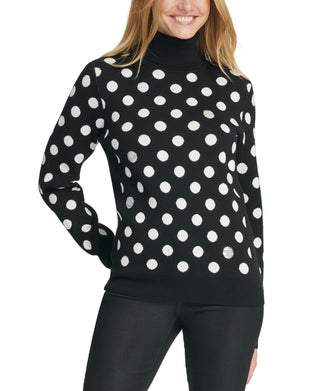 DKNY Women's Sequined Polka-Dot Sweater White Size X-Large