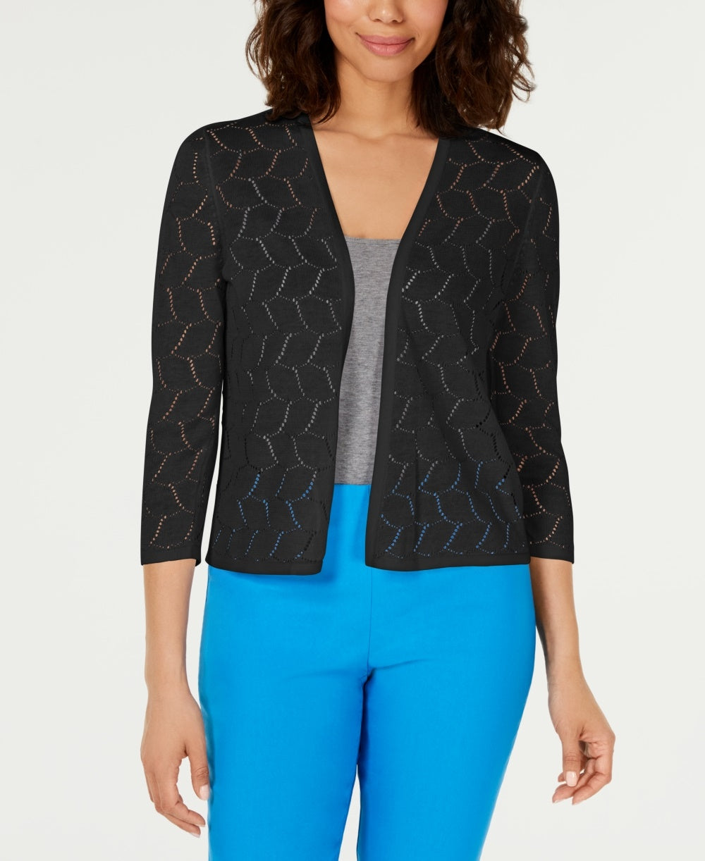 Charter Club Women's Petite Pointelle Completer Cardigan Sweater Black Size Petite Small