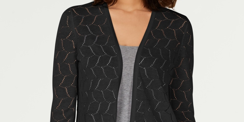 Charter Club Women's Petite Pointelle Completer Cardigan Sweater Black Size Petite Small