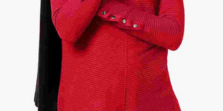 Alfani Women's Petite Ribbed Snap-Detail Sweater  Red Size PM