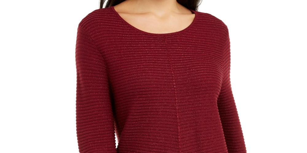 Alfani Women's Petite Metallic Swing Sweater Wine Size Petite X-Large