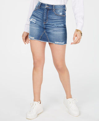 Tinseltown Juniors' Ripped Denim Mini Skirt Blue Size 9