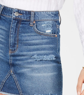 Tinseltown Juniors' Ripped Denim Mini Skirt Blue Size 9