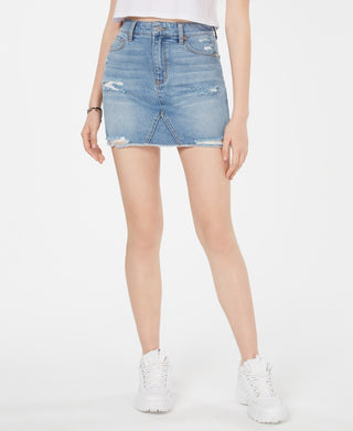 Tinseltown Junior's Ripped Denim Mini Skirt Blue Size 11
