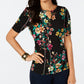 Thalia Sodi Women's Printed Elbow Sleeve Keyhole Top Black Size XX-Large