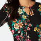 Thalia Sodi Women's Printed Elbow Sleeve Keyhole Top Black Size XX-Large