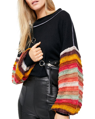 Free People Women's Cha Cha Balloon-Sleeve Sweater Red Size X-Small