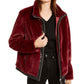 Bar III Women's Faux Fur Zippered Pocketed Jacket Red Size X-Large