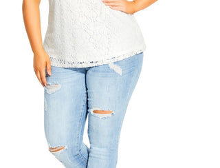 City Chic Women's Trendy Plus Ornamental Lace Top White Size Petite Small