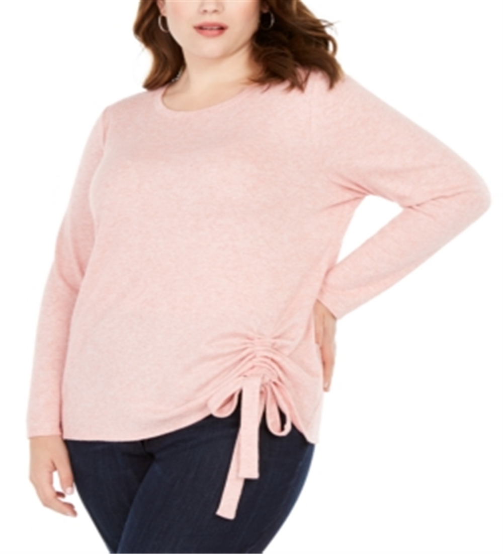 INC International Concepts Women’s Plus Drawstring Ruched Top Pink Size 1X