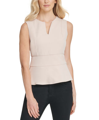 DKNY Women's V Neck Peplum Top Beige Size Large