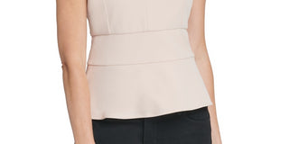 DKNY Women's V Neck Peplum Top Beige Size Large