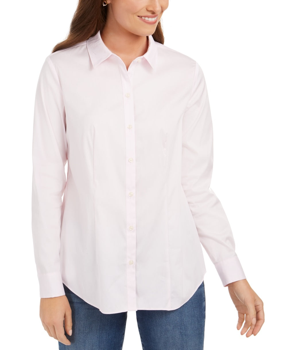 Charter Club Women's Classic Button-Front Shirt Pink Size 4