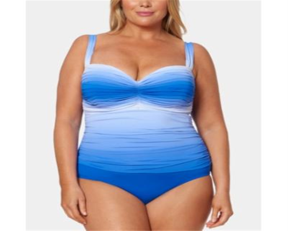 Bleu By Rod Beattie Women's Ruched Sweetheart Neck One Piece with Underwire Swimsuit Blue Size 20W