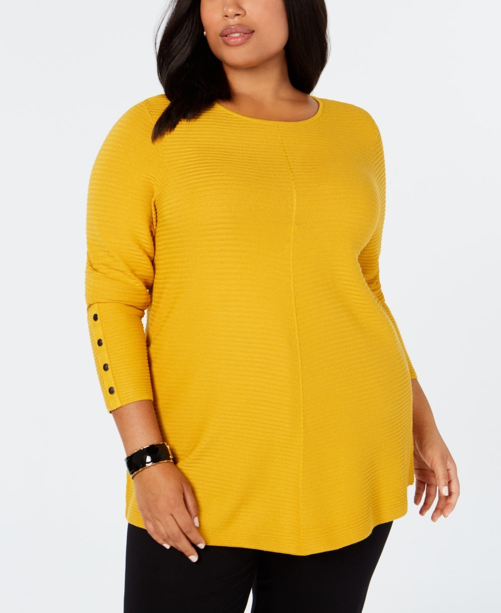 Alfani Women's Plus Size Ribbed Snap Detail Sweater Yellow Size 3X