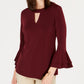 Charter Club Women's 3/4 Bell-Sleeve Keyhole Neck Top Wine Size X-Small