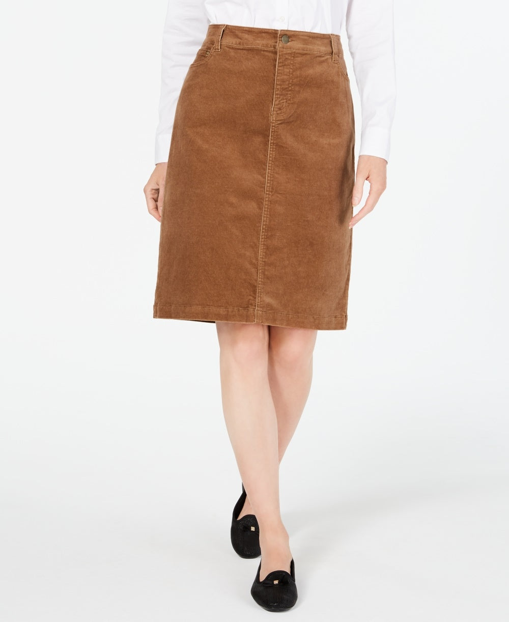 Charter Club Women's Corduroy Tummy-Control Skirt  Brown Size 8 Petite