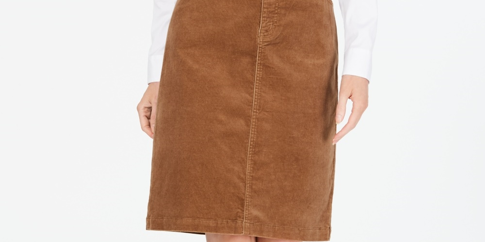 Charter Club Women's Corduroy Tummy-Control Skirt  Brown Size 8 Petite
