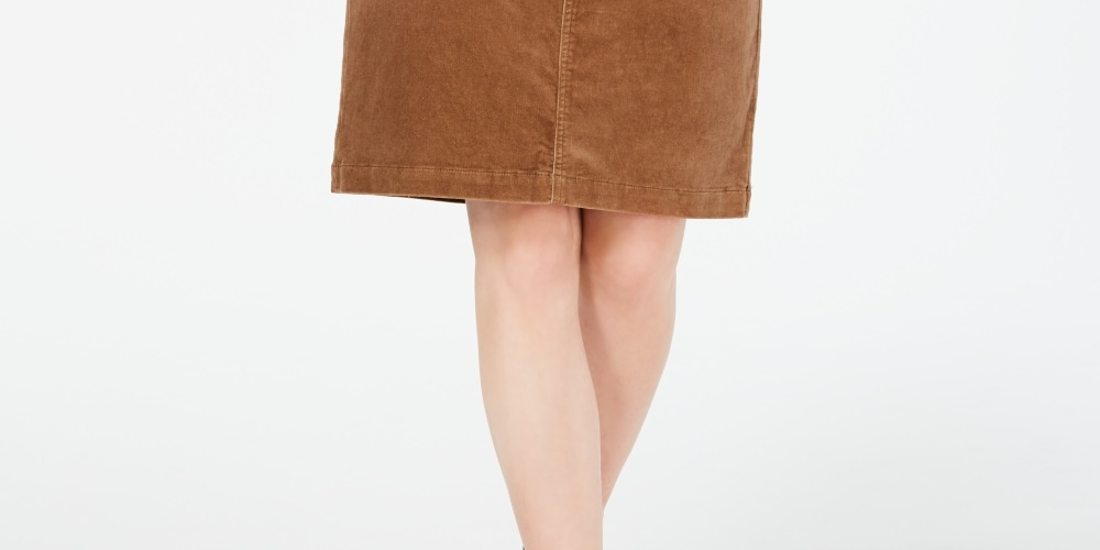 Charter Club Women's Corduroy Tummy-Control Skirt  Brown Size 8 Petite