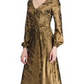 Ralph Lauren Women's Gold Long Sleeve Tea-Length Wrap Dress Gold Size 16