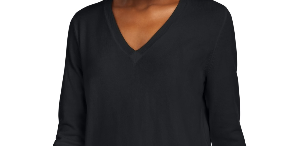 Maison Jules Women's V Neck Sweater Black Size Small