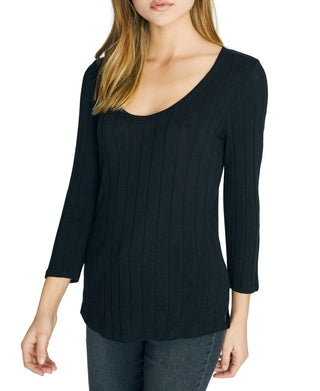 Sanctuary Women's Ruby Ribbed Long Sleeve Cotton Blend Tee Black Size X-Large