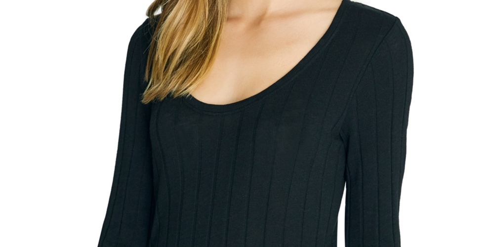 Sanctuary Women's Ruby Ribbed Long Sleeve Cotton Blend Tee Black Size X-Large