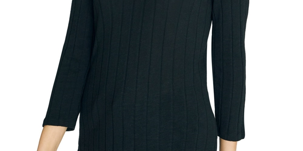 Sanctuary Women's Ruby Ribbed Long Sleeve Cotton Blend Tee Black Size X-Large