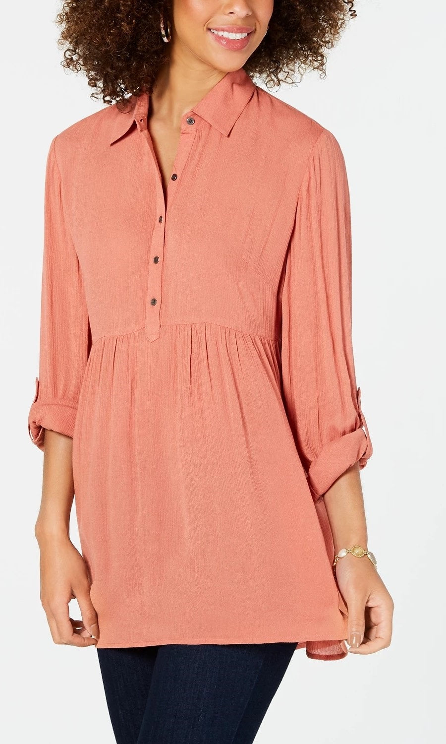 Style & Co Women's Babydoll Tunic Shirt Orange Size Petite X-Large