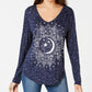 Style & Co Women's Medallion-Graphic V-Neck Top Navy Size X-Small