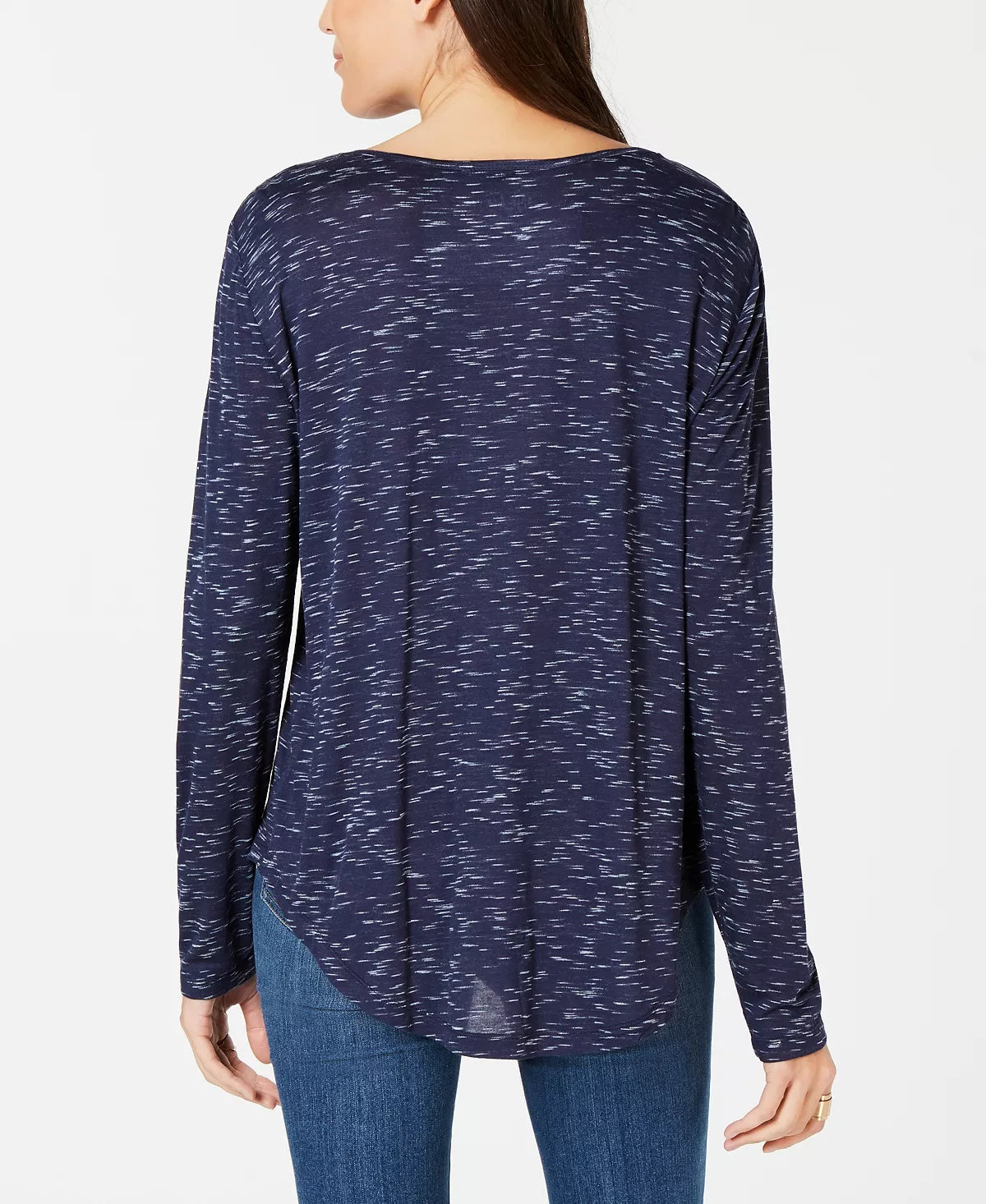 Style & Co Women's Medallion-Graphic V-Neck Top Navy Size X-Small