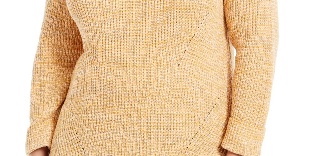 Style & Co Women's Pointelle Trim Sweater Gold Size 0X