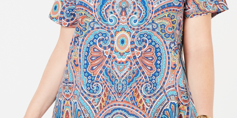 Tommy Hilfiger Women's Plus Size Paisley-Print T-Shirt Red Size 2X