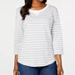 Karen Scott Petite Striped 3/4-Sleeve Sweatshirt  Gray Size Petite Small
