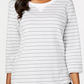 Karen Scott Petite Striped 3/4-Sleeve Sweatshirt  Gray Size Petite Small
