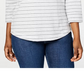 Karen Scott Petite Striped 3/4-Sleeve Sweatshirt  Gray Size Petite Small