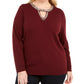 INC International Concepts  Women's Embellished Keyhole Sweater Wine Size 2X