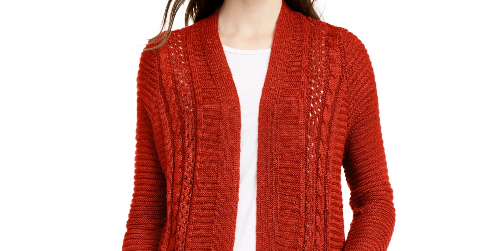 Pink Rose Juniors' Eyelet Long Cardigan Red Size Medium