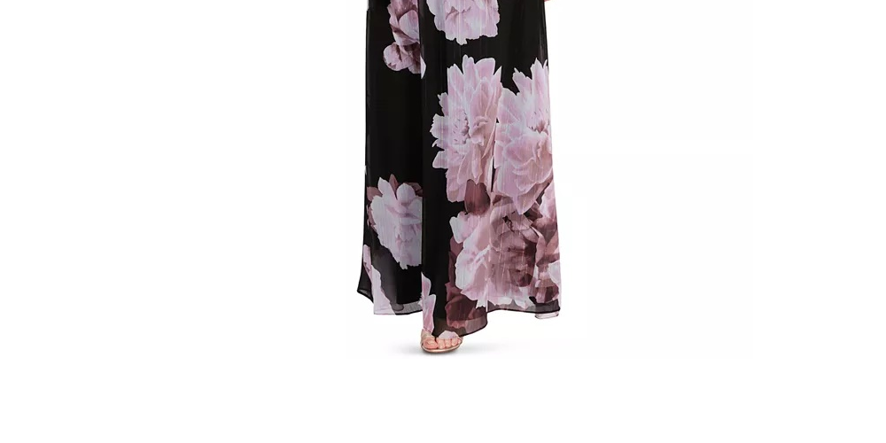 Slny Womens Black Belted Rhinestone Floral Sleeveless Halter Maxi Fit + Flare Formal Dress  Size 16 Mediun Red Size 16