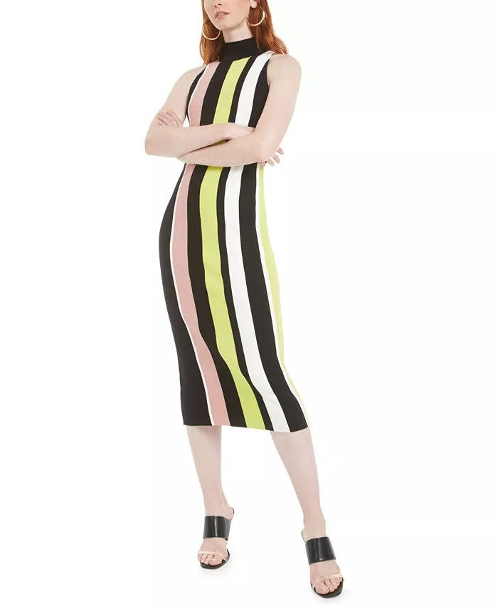 Bar III Womens Black Color Block Sleeveless Turtle Neck Below The Knee Body Con Party Dress Black Size Medium