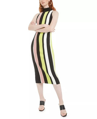 Bar III Womens Black Color Block Sleeveless Turtle Neck Below The Knee Body Con Party Dress Black Size Medium