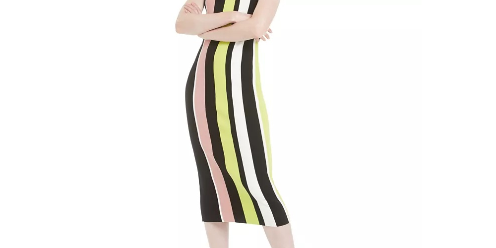 Bar III Womens Black Color Block Sleeveless Turtle Neck Below The Knee Body Con Party Dress Black Size Medium
