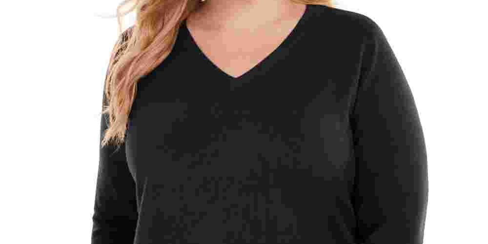 Karen Scott Women's Plus Size V-Neck Luxsoft Sweater Black Size 0X