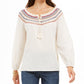 Style & Co Petite Embroidered Smocked-Neck Cotton Top  White Size PXL