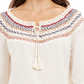 Style & Co Petite Embroidered Smocked-Neck Cotton Top  White Size PXL
