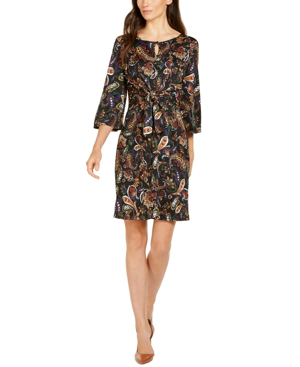 NY Collection Women's Printed Faux Wrap Dress Black Size Petite X-Large