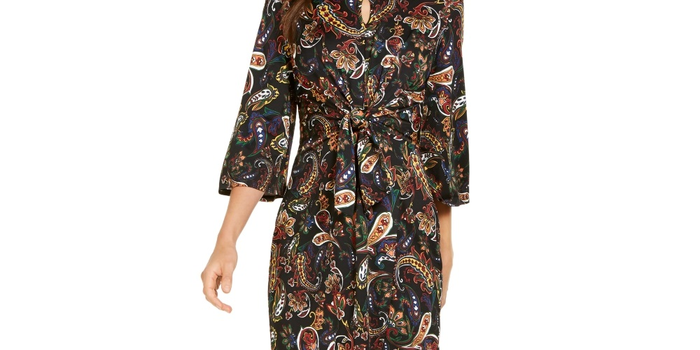 NY Collection Women's Printed Faux Wrap Dress Black Size Petite X-Large
