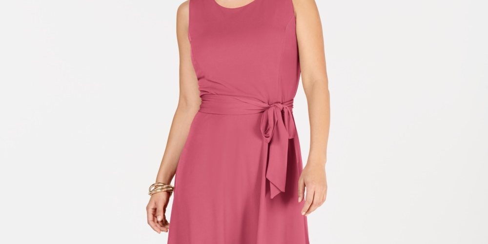 Charter Club Women's Belted Midi Dress Pink Size Petite X-Large