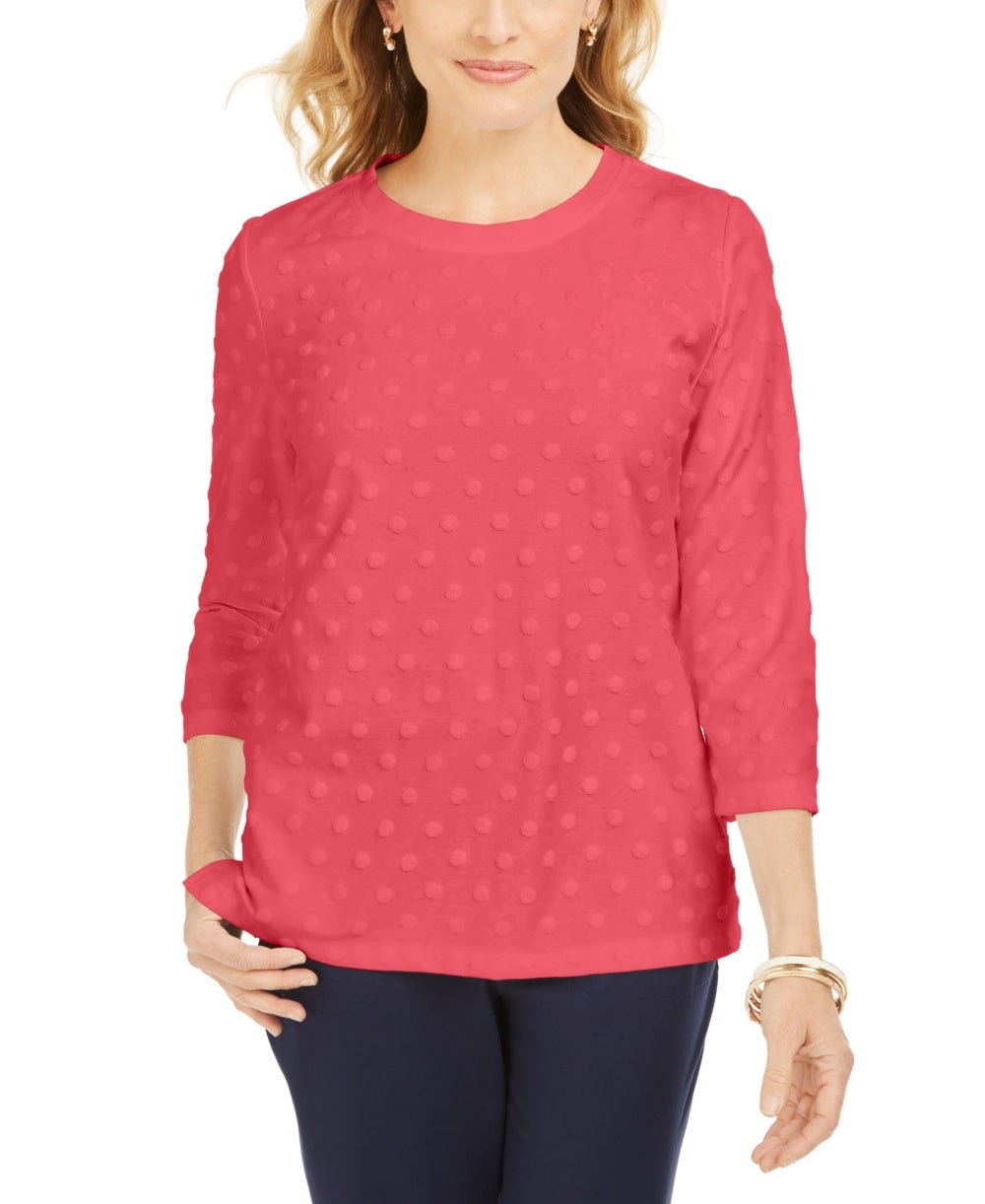 Karen Scott Women's Petite Textured Dot Sweatshirt Orange Size PM