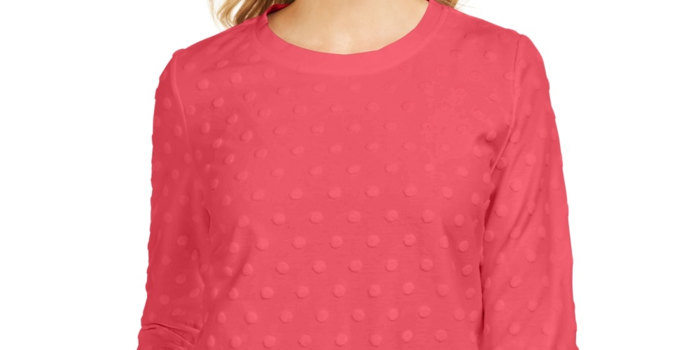 Karen Scott Women's Petite Textured Dot Sweatshirt Orange Size PM